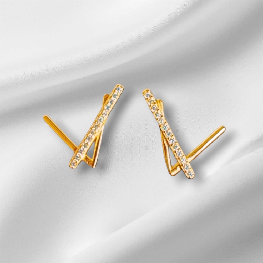 New 925 Gold Sterling Silver Cubic Zirconia V Stud Earrings